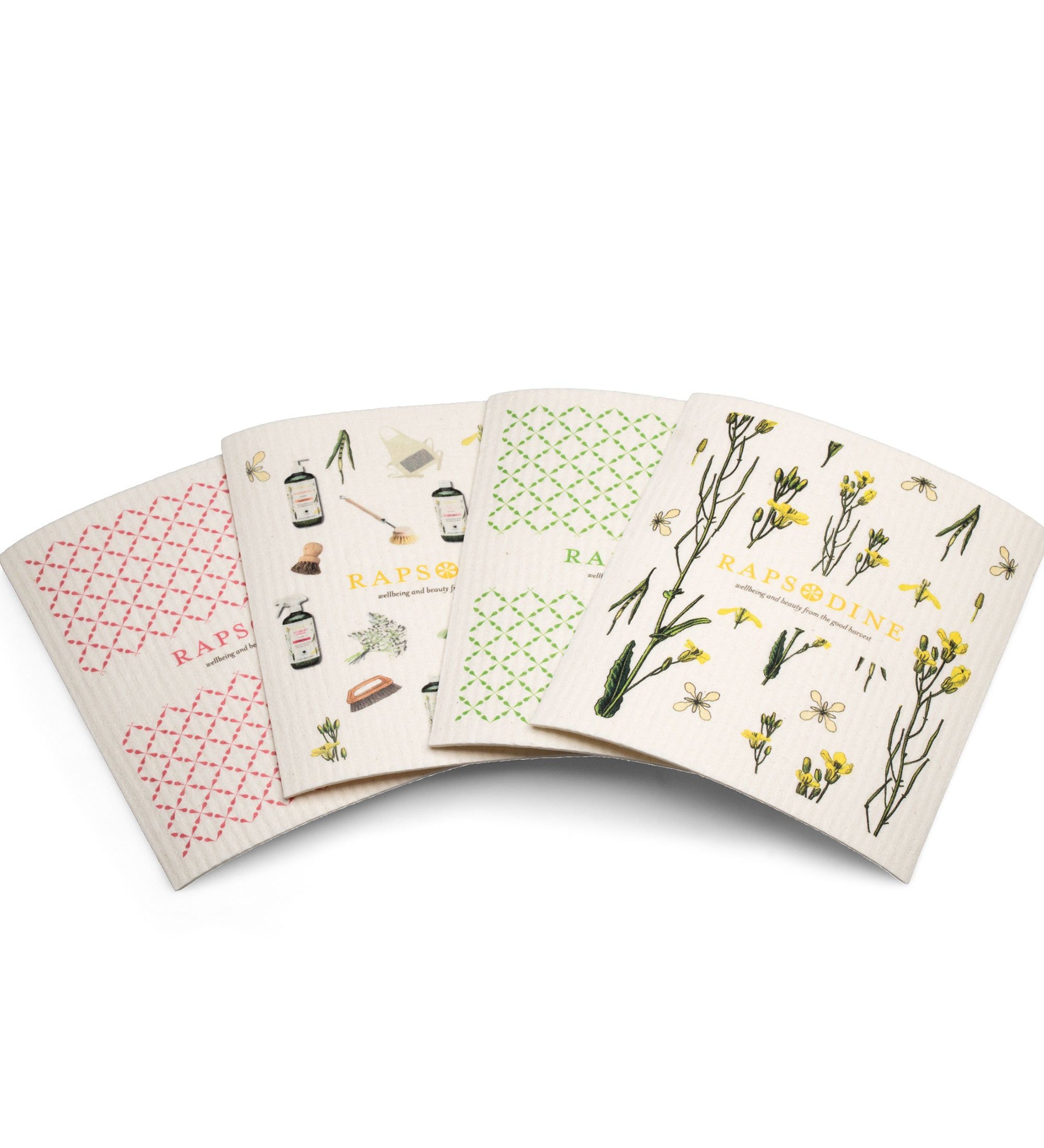 4-pack disktrasor från Rapsodine med botaniska mönster och naturlig design
