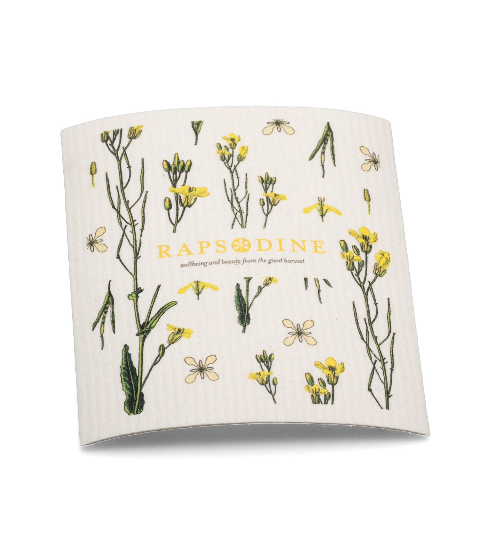 Disktrasa från Rapsodine med gula rapsblommor och botaniska illustrationer i naturlig design