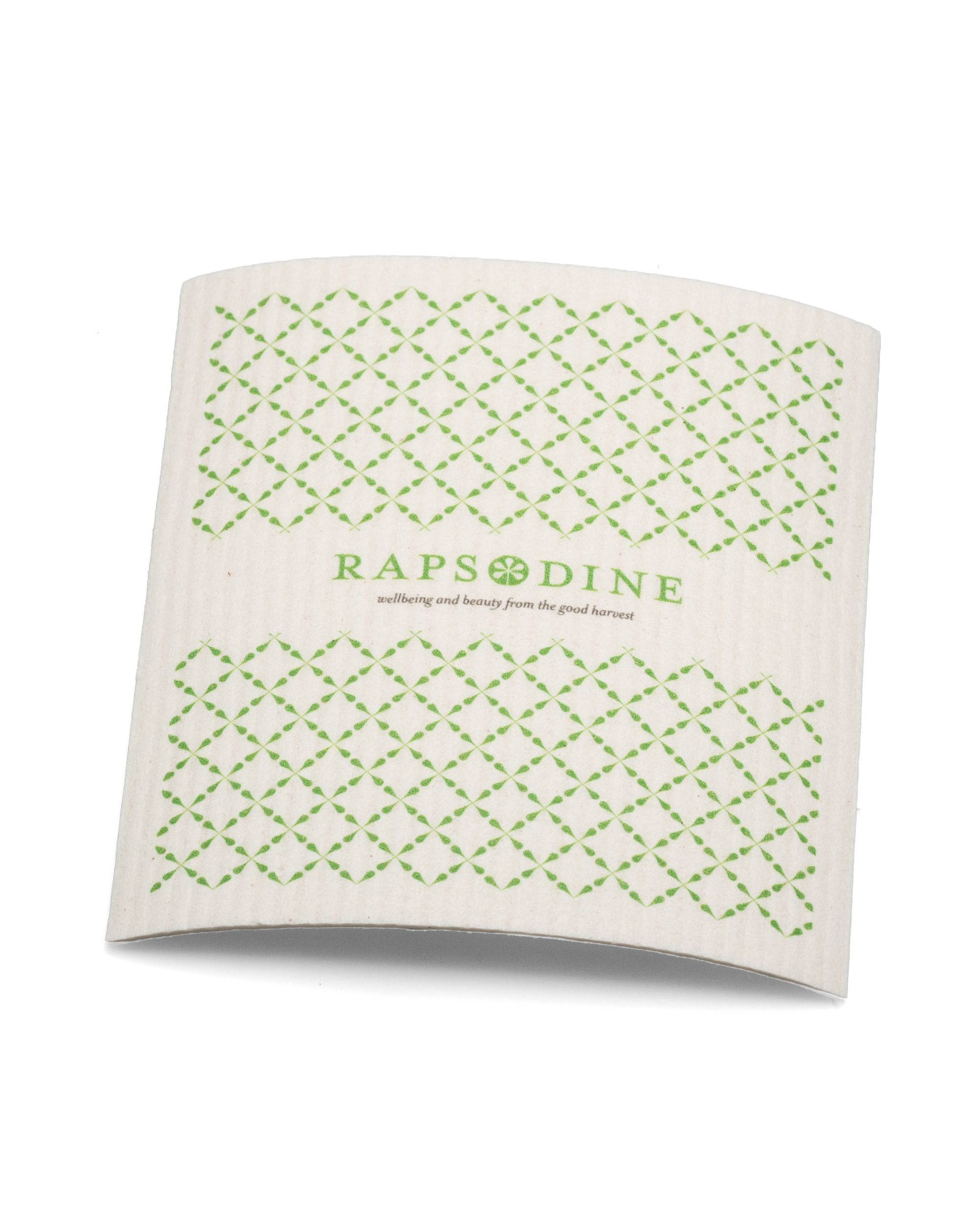 Disktrasa från Rapsodine med grönt mönster och klassisk logotyp i naturlig design