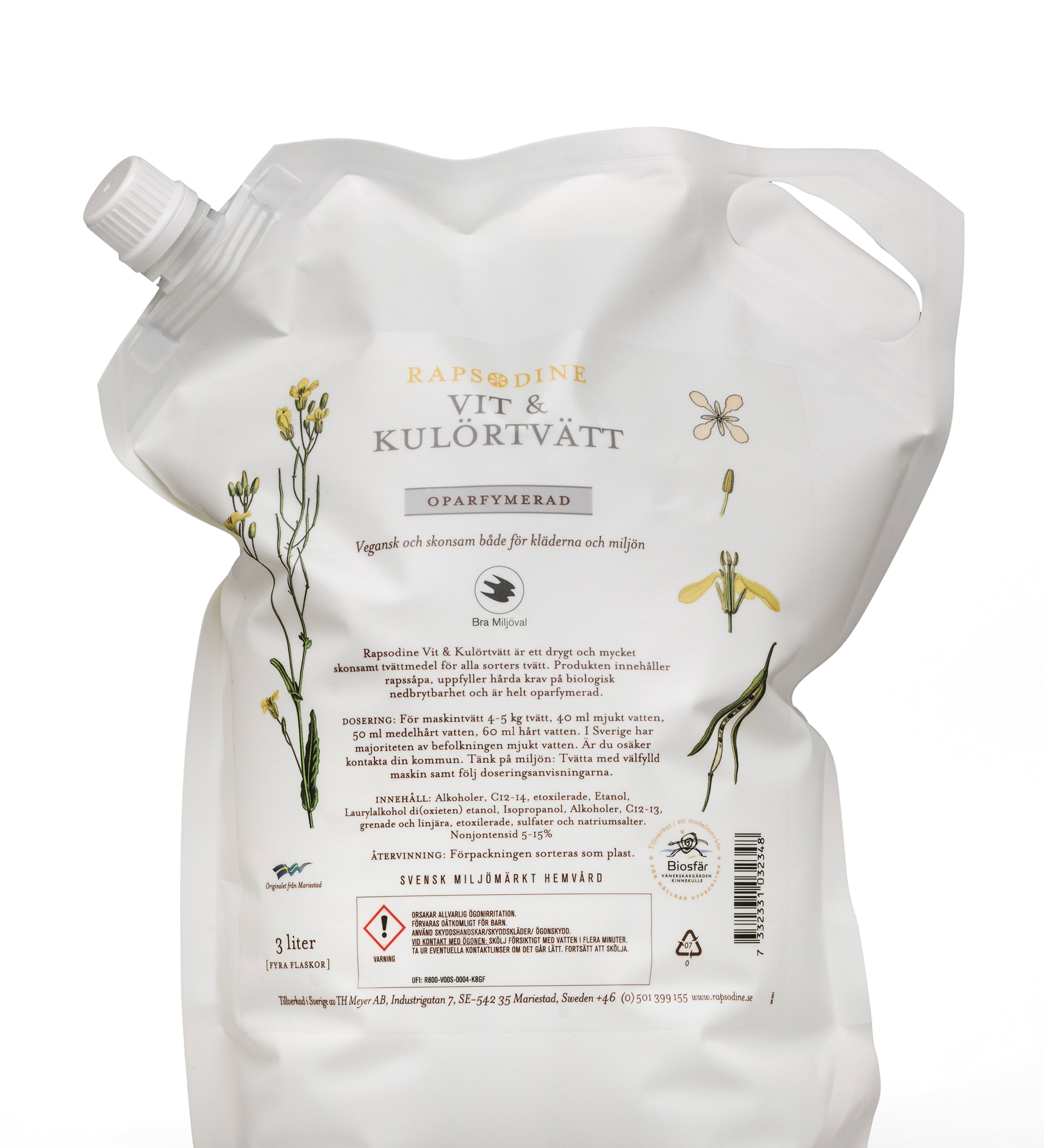 Rapsodine Refill Vit & Kulörtvätt oparfymerad, 3 liter från Rapsodine