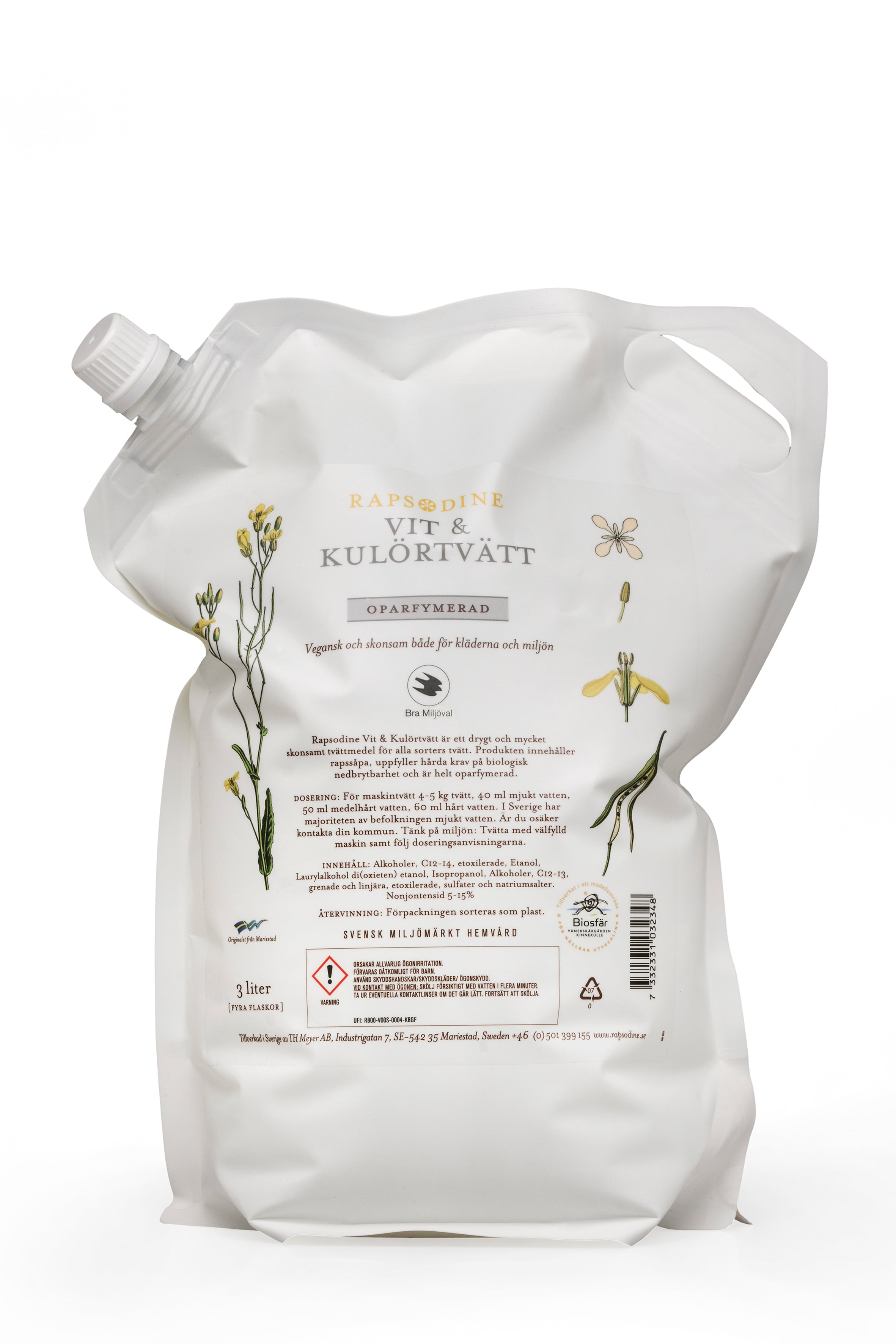 Rapsodine Refill Vit & Kulörtvätt oparfymerad, 3 liter från Rapsodine