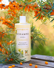 Ekologiskt schampo med havtorn från Rapsodine med rapsolja och aloe vera, naturlig hårvård i Sverige